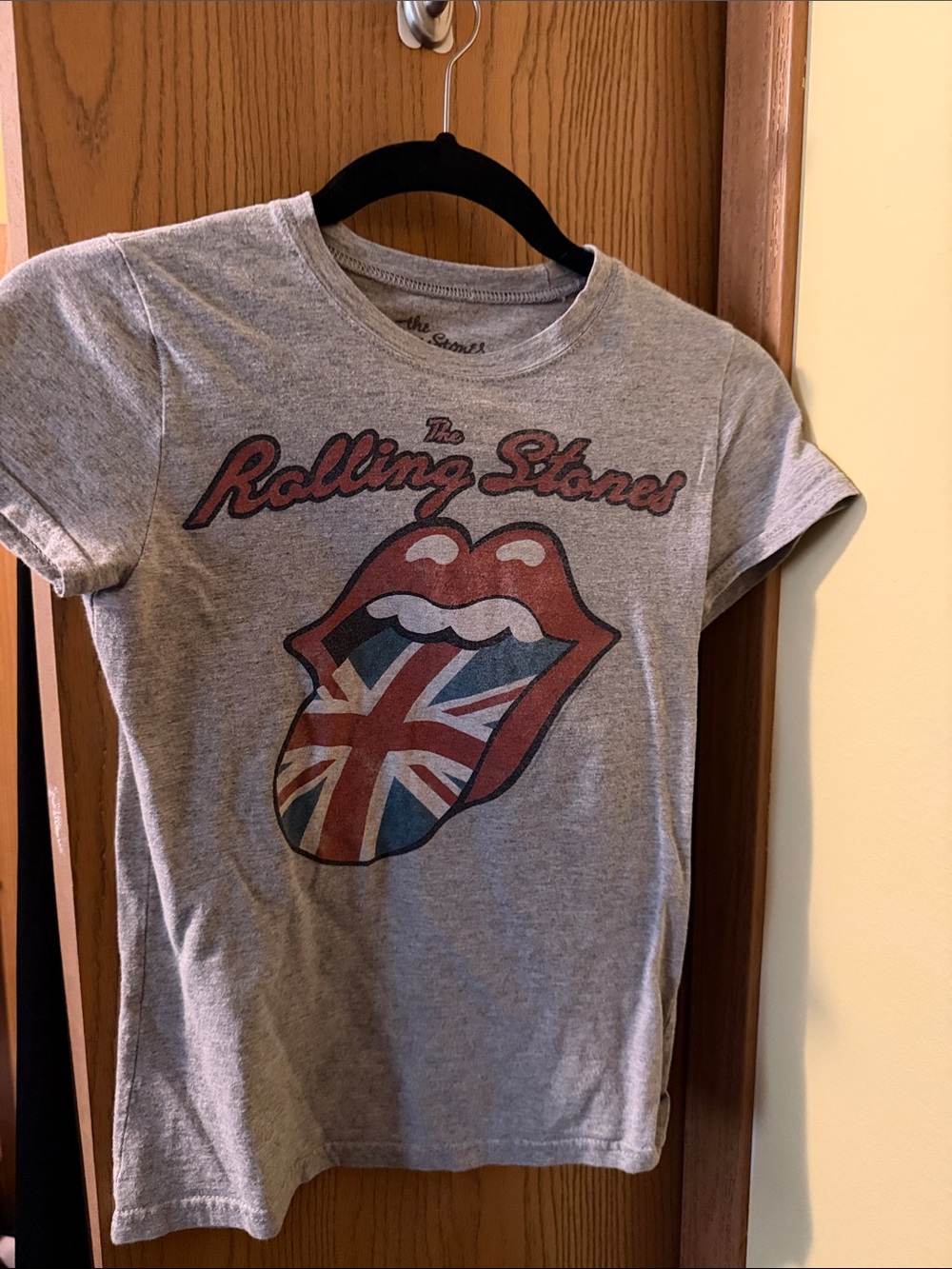 the Rolling Stones women Grey Tee with Red and Blue Tongue Graphic
